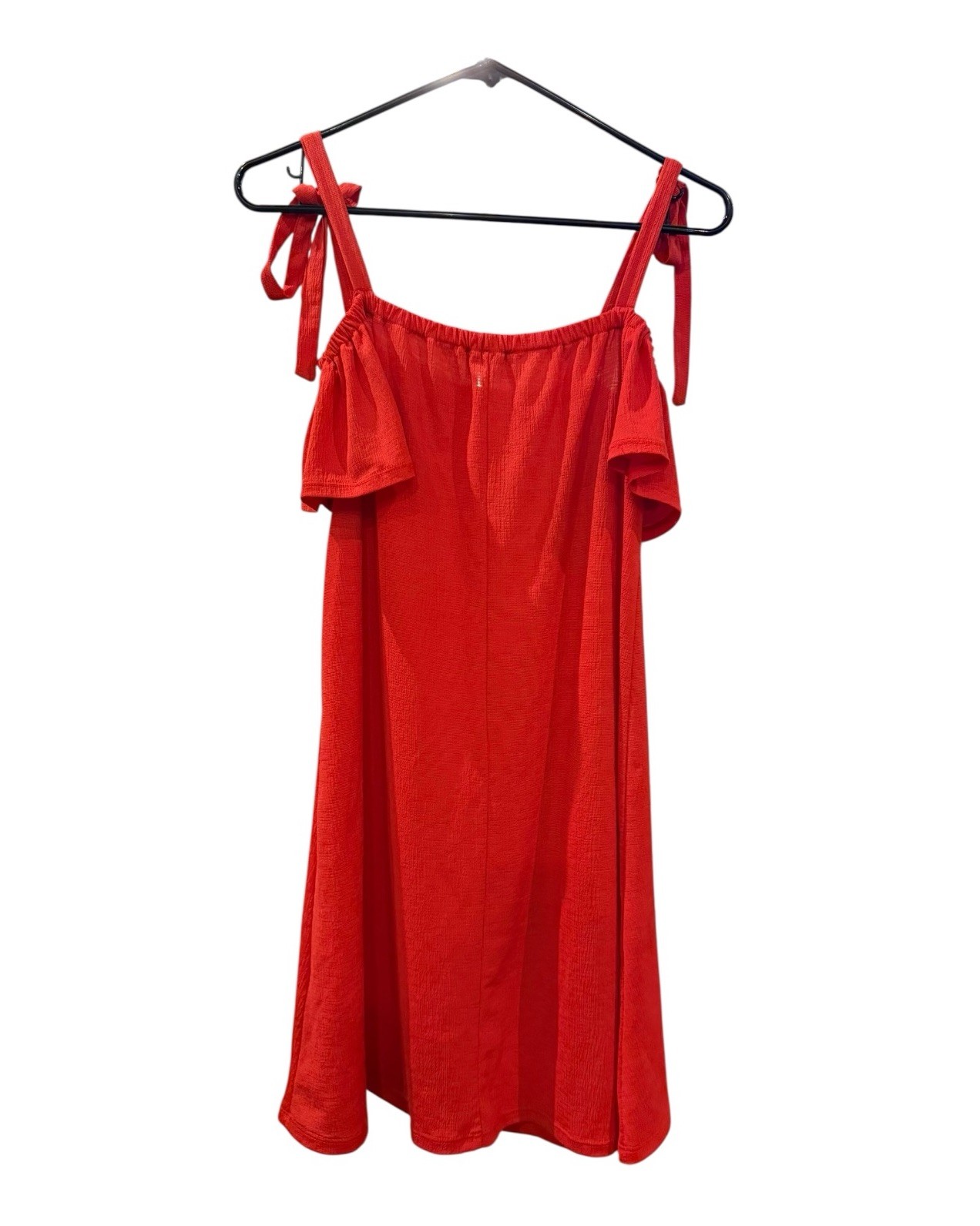 Green Envelope Red Off Shoulder Tie Strap Ruffle Dress Women’s Small Flowy