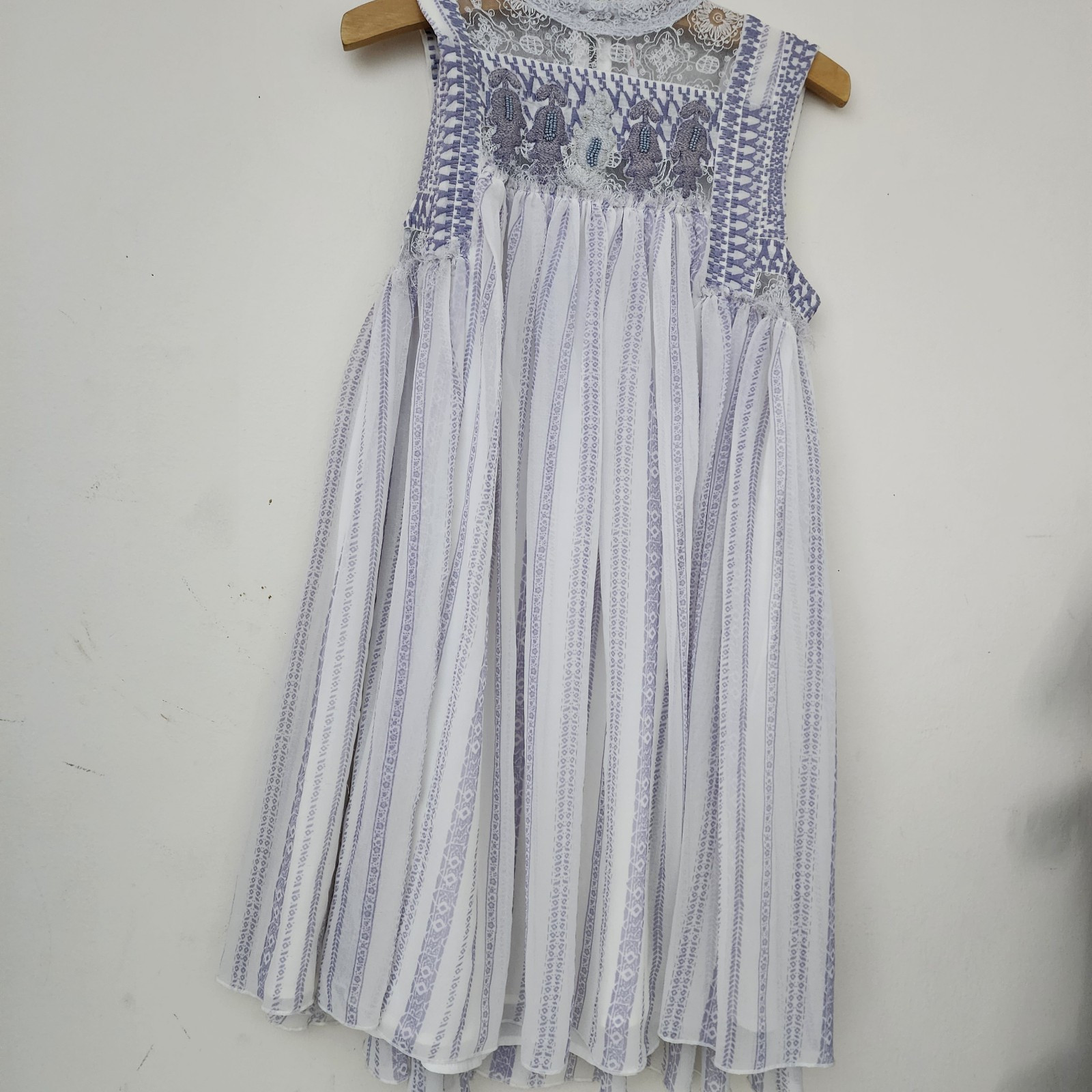 Free People Shift Dress S Ivory Lavender Embroidered Penny Georgette Babylon