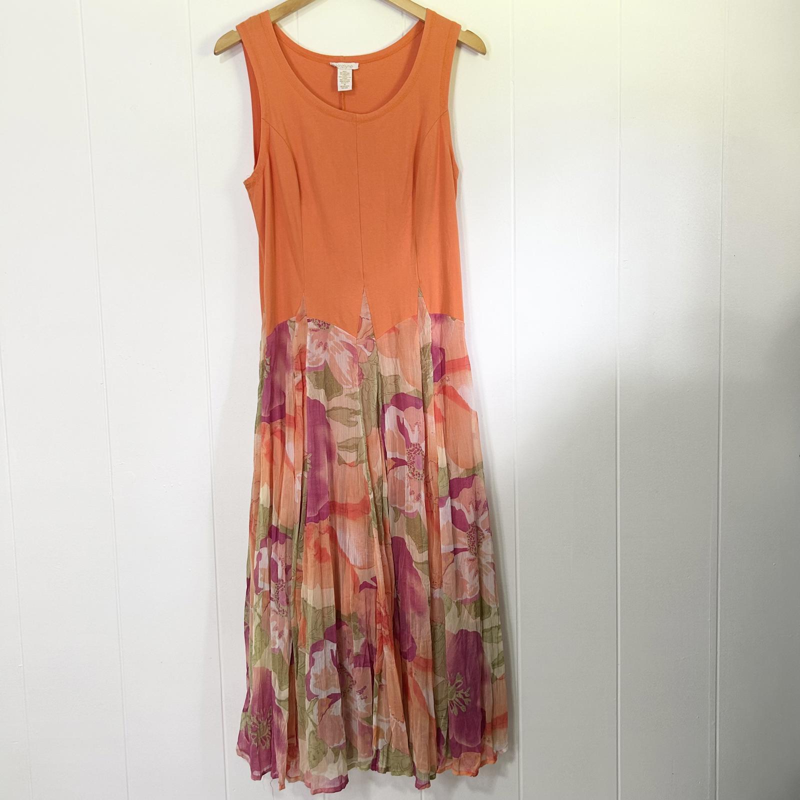 Klozlyne Orange Floral Sheer Sleeveless Fit and Flare Maxi Dress Women’s Medium