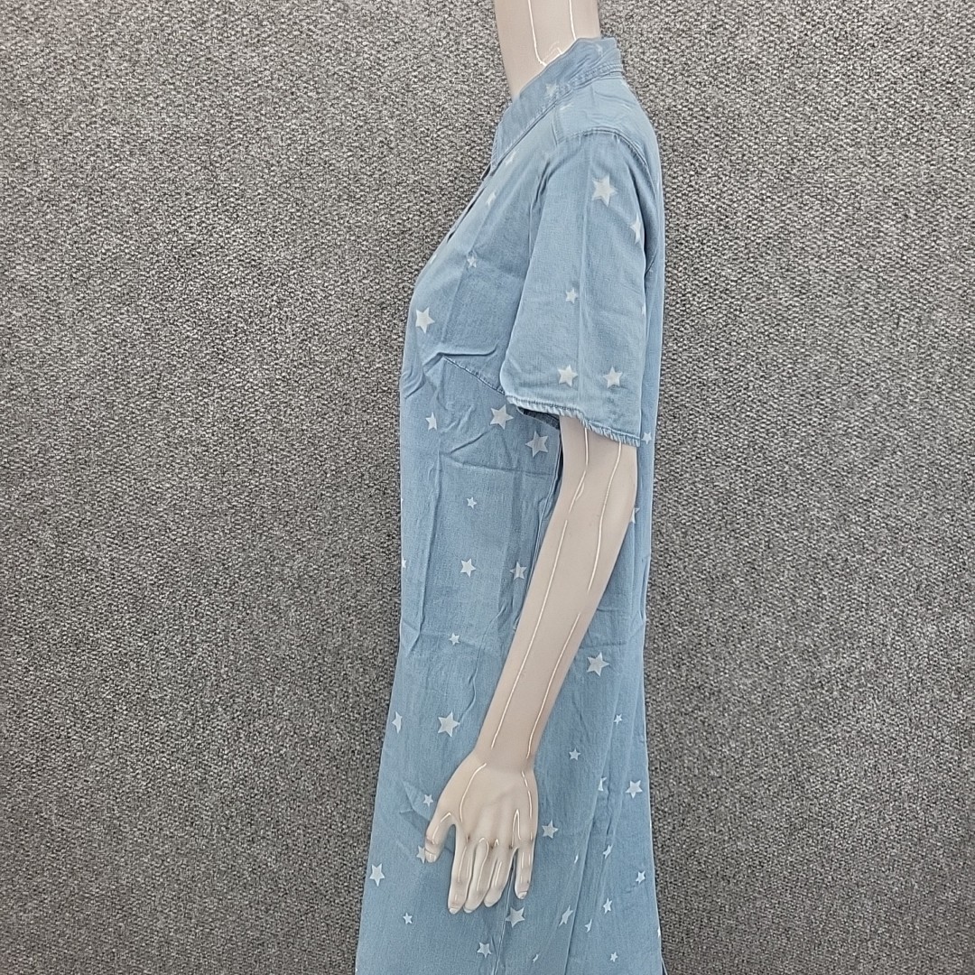 Denim Co Stretch Lyocell Star Printed Short Sleeves Shirt Dress Small Size Blue