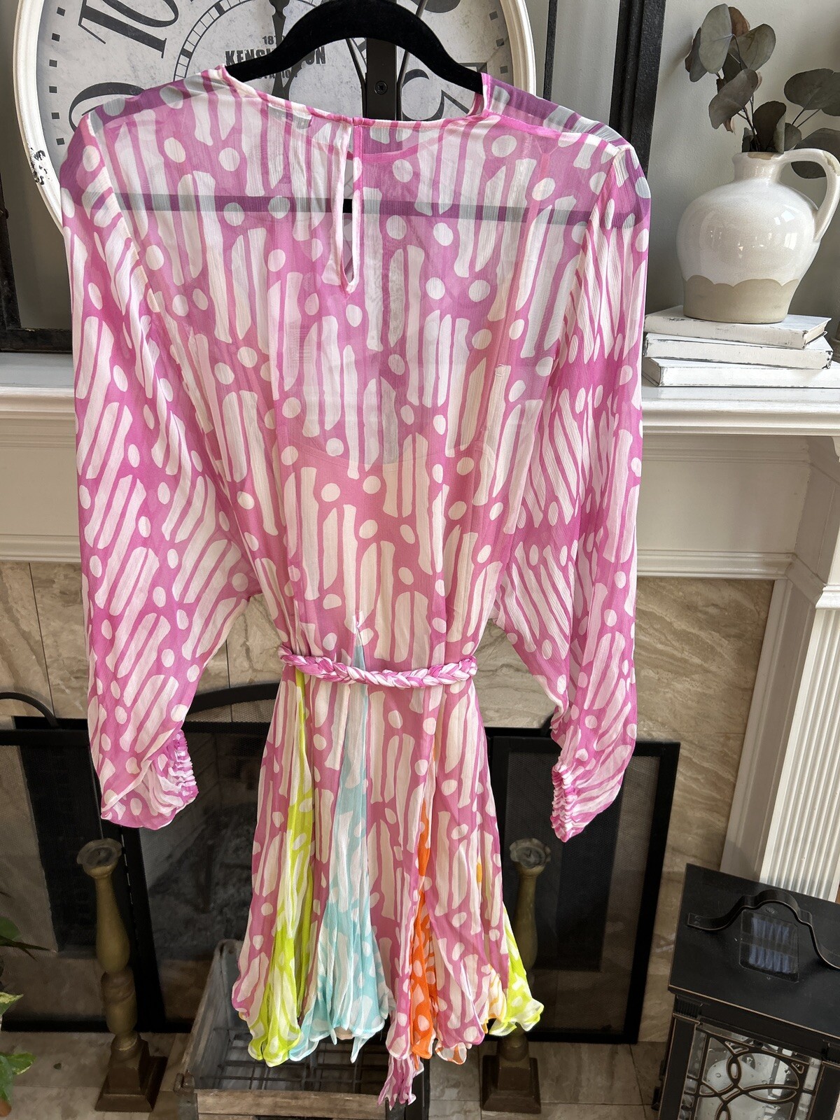 NEW NWT $525 RHODE “Ella” chiffon mini dress in pink multicolor sz M