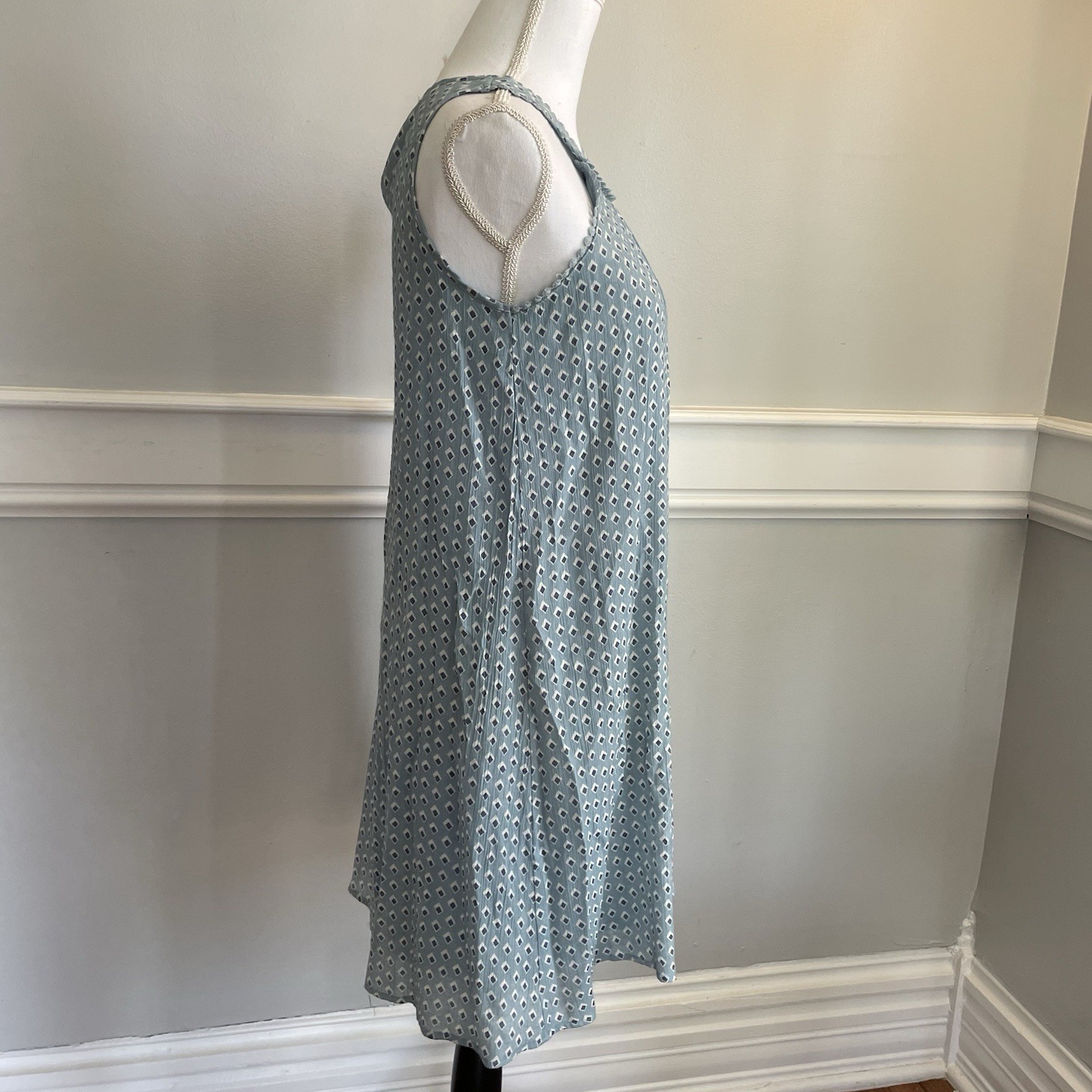 Naif Blue Summer Dress Size Small Geometric Pattern Sleeveless Shift SEE PICS