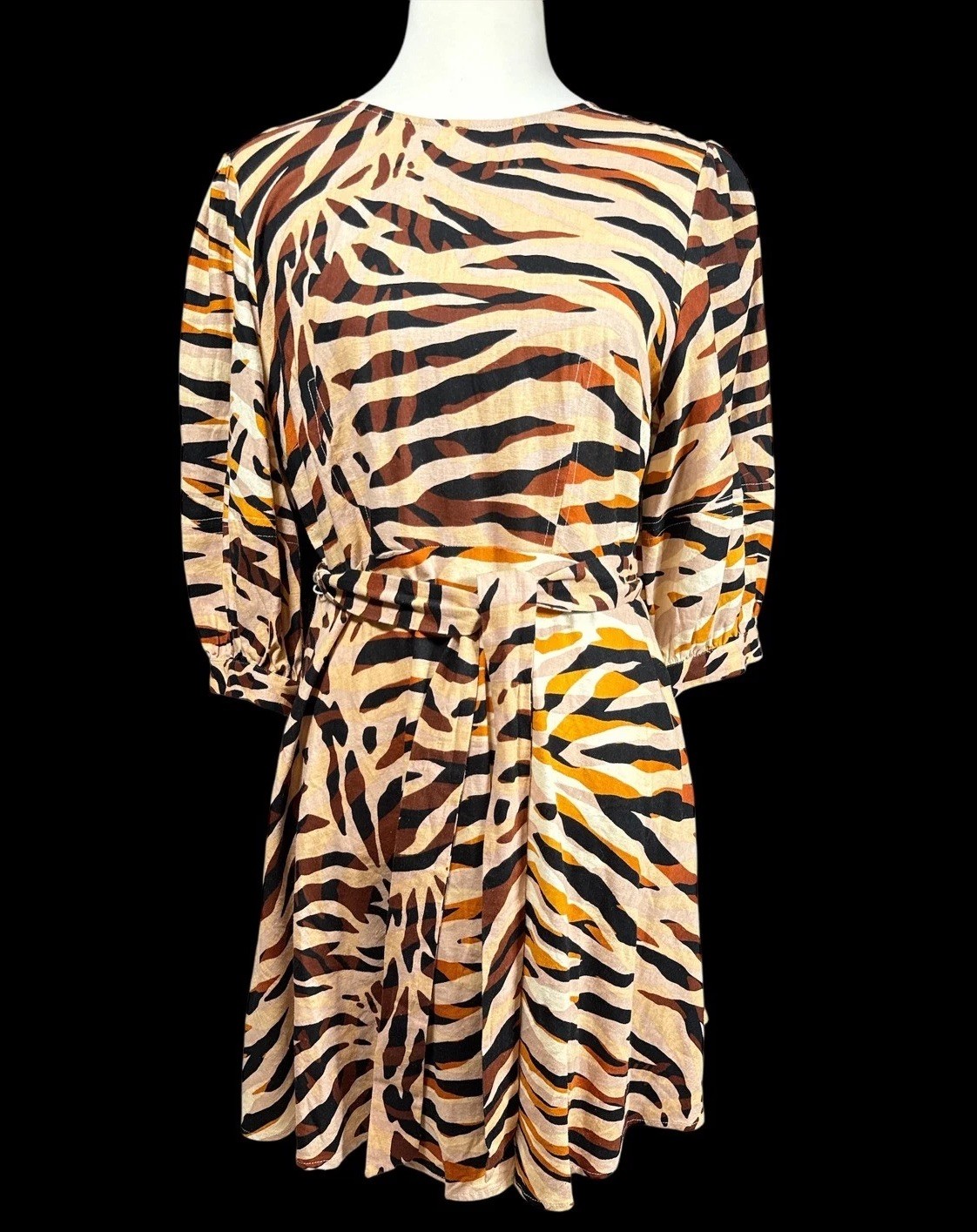 Who What Wear Linen Blend Dress Sz Medium Animal Print Fit Flare Belted
