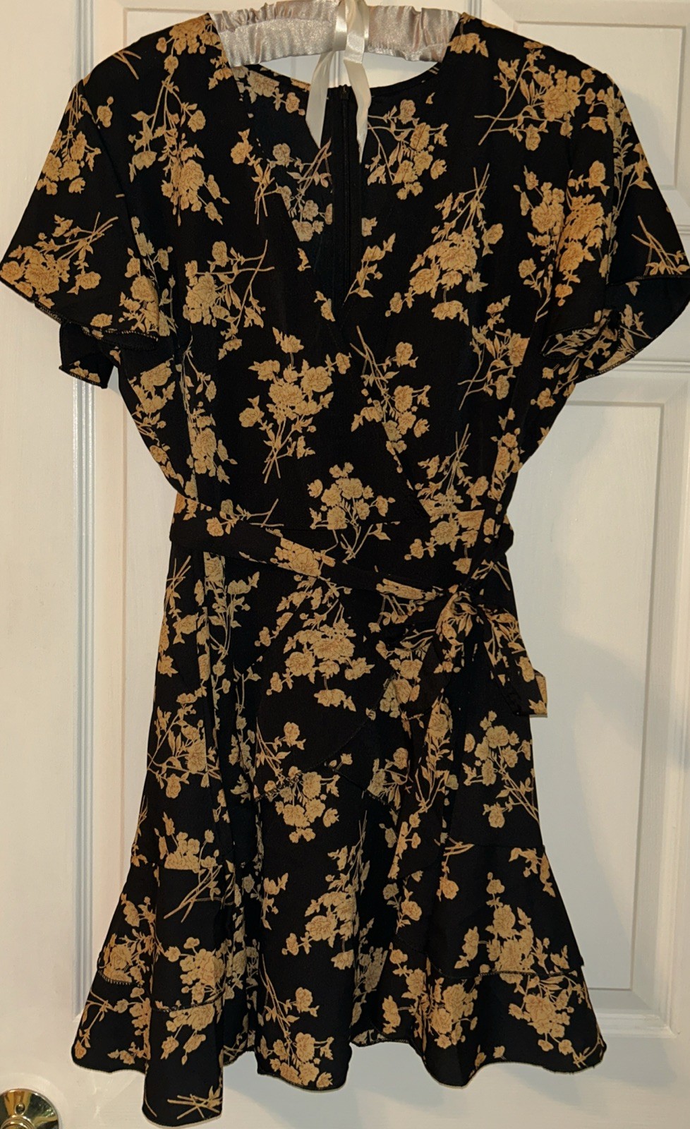 New Front & Bottom Ruffle Fit & Flare Black And Gold Preppy Chic Size M Dress