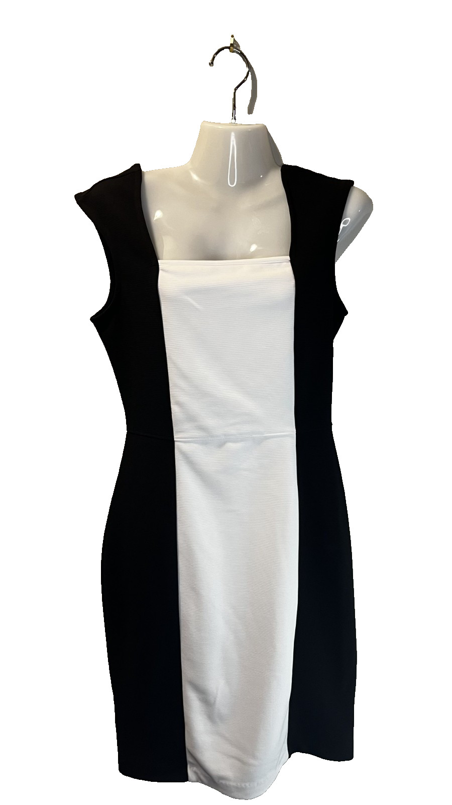 Worthington Stretch Black White Colorblock Sheath Dress Size 4 NWT Gold Zip