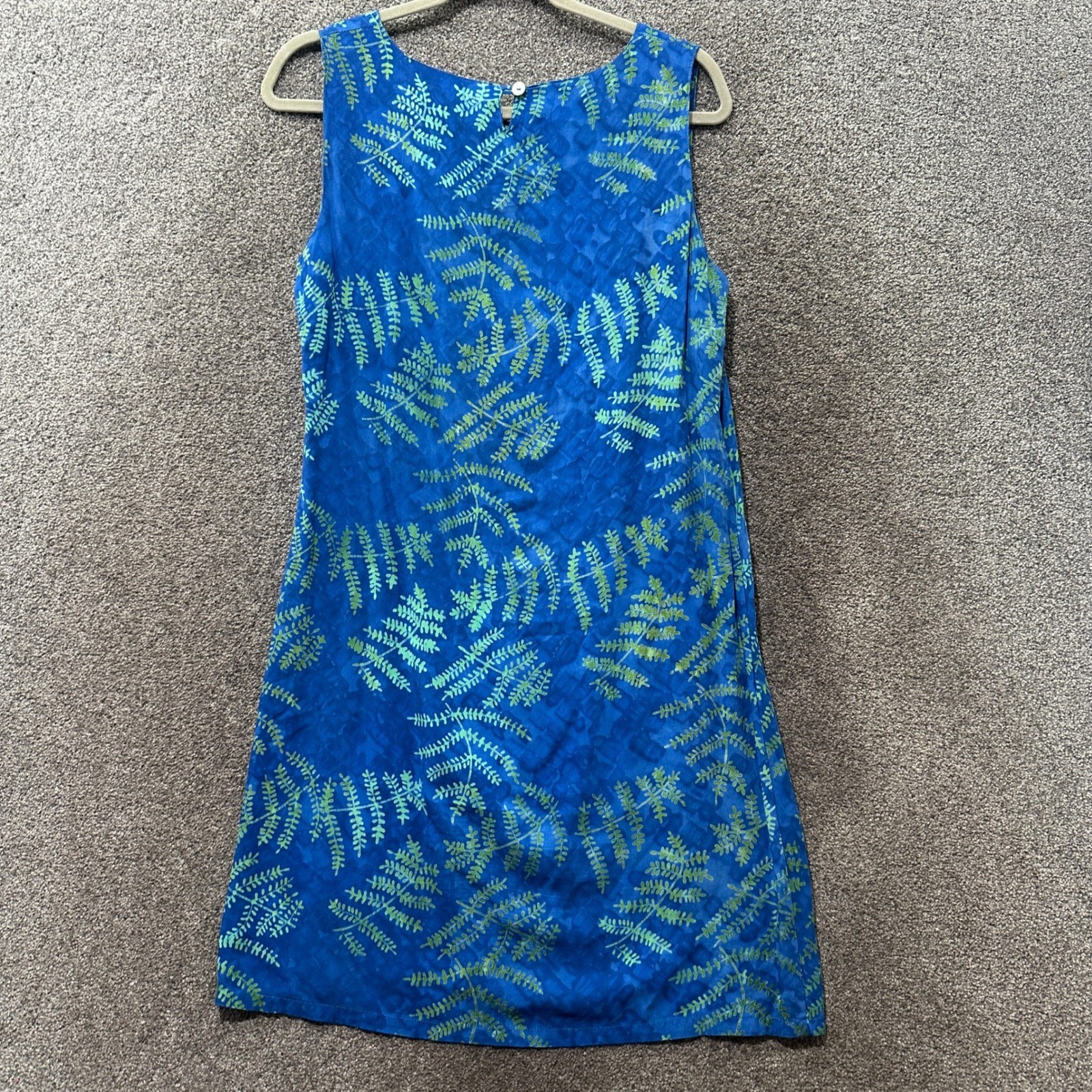 Nomadic Traders Shift Dress Medium Blue Fern Leaf Print Rayon Sundress Summer