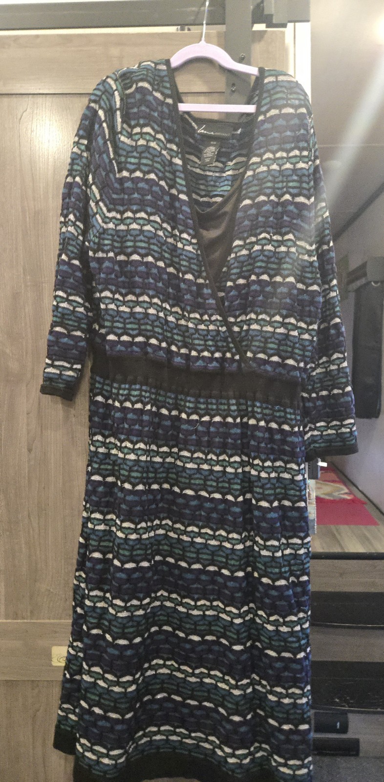 Lane Bryant Women’s Plus Size 18/20 Geometric Knit Wrap Dress V-Neck 3/4 Knee
