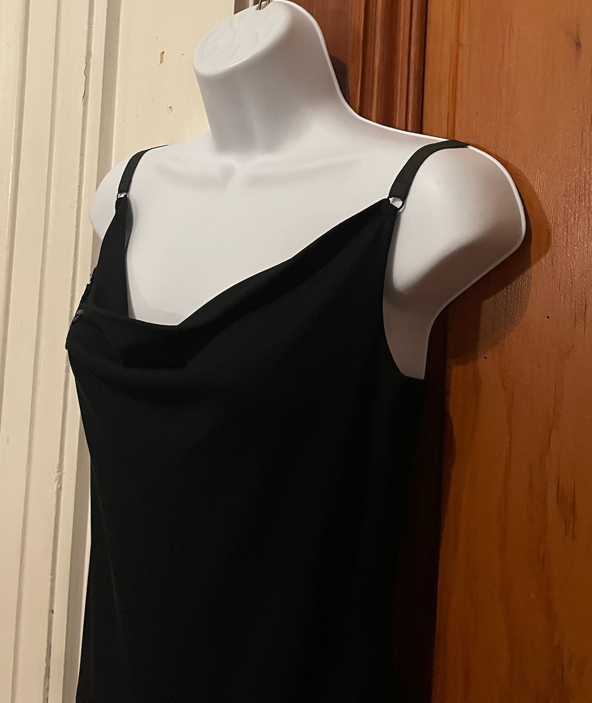 ESPRIT Black Slip Dress (SMALL) Vintage Y2K Stretch Elastic Straps Sequin Flower