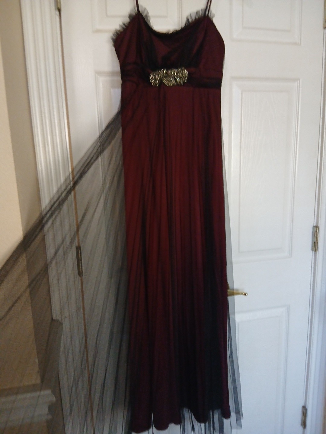 Vtg Dollar Sheer Mesh Maxi Dress Black Embroidered Goth Fairy Grunge Y2K Size S