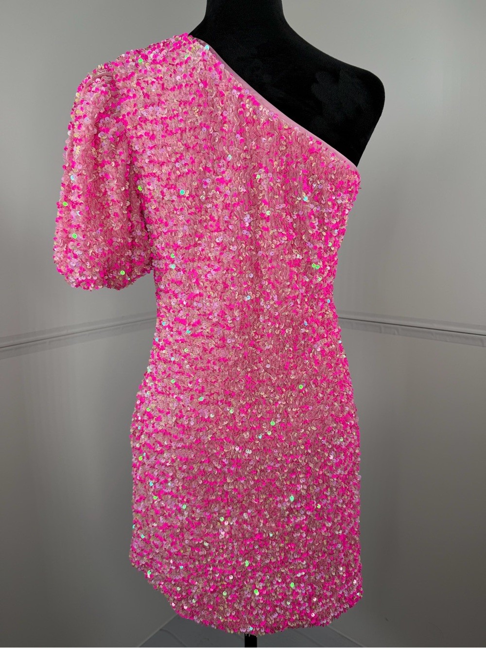Lime Lush Hot Pink Sequin One Shoulder Mini Cocktail Dress Size Large