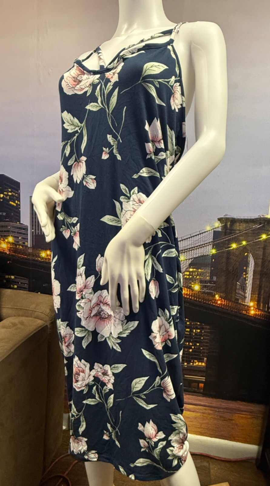 Love Chesley Navy Blue with White & Pink Floral Dress