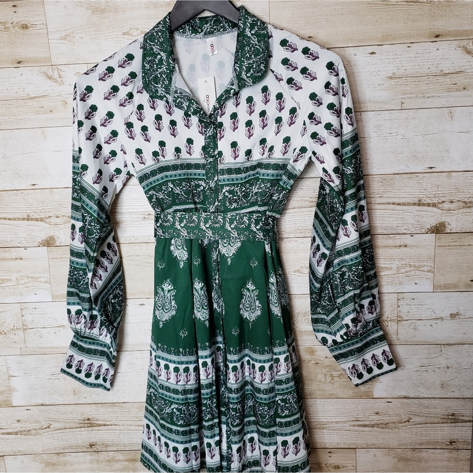 Printed Boho Shirt Dress M A-Line Mini Floral Paisley Festival Cottage Tribal.