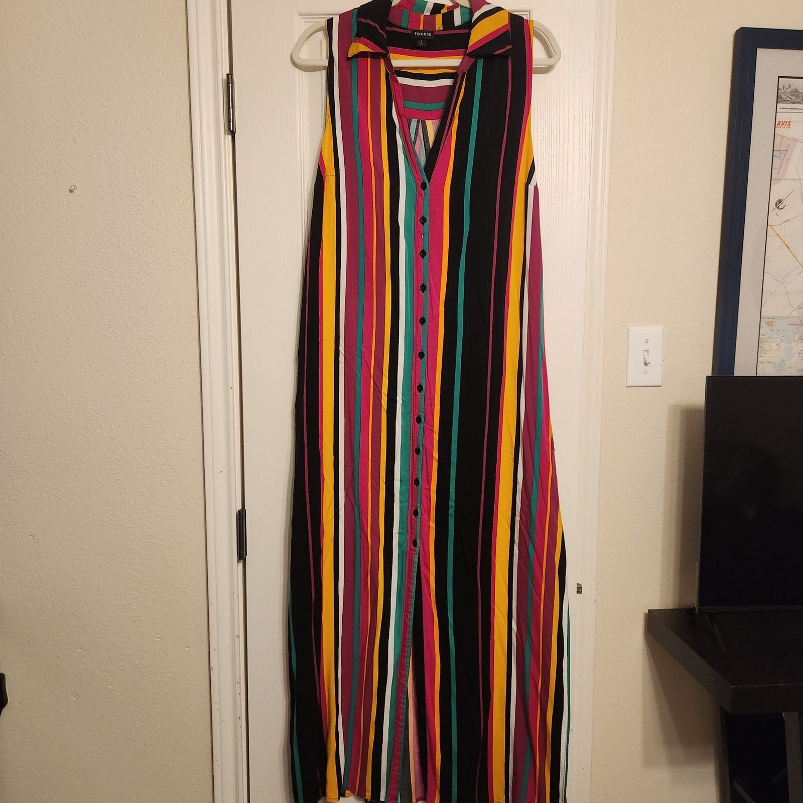 Torrid Women’s Multi-Colored Striped Sleeveless Challis Maxi Dress