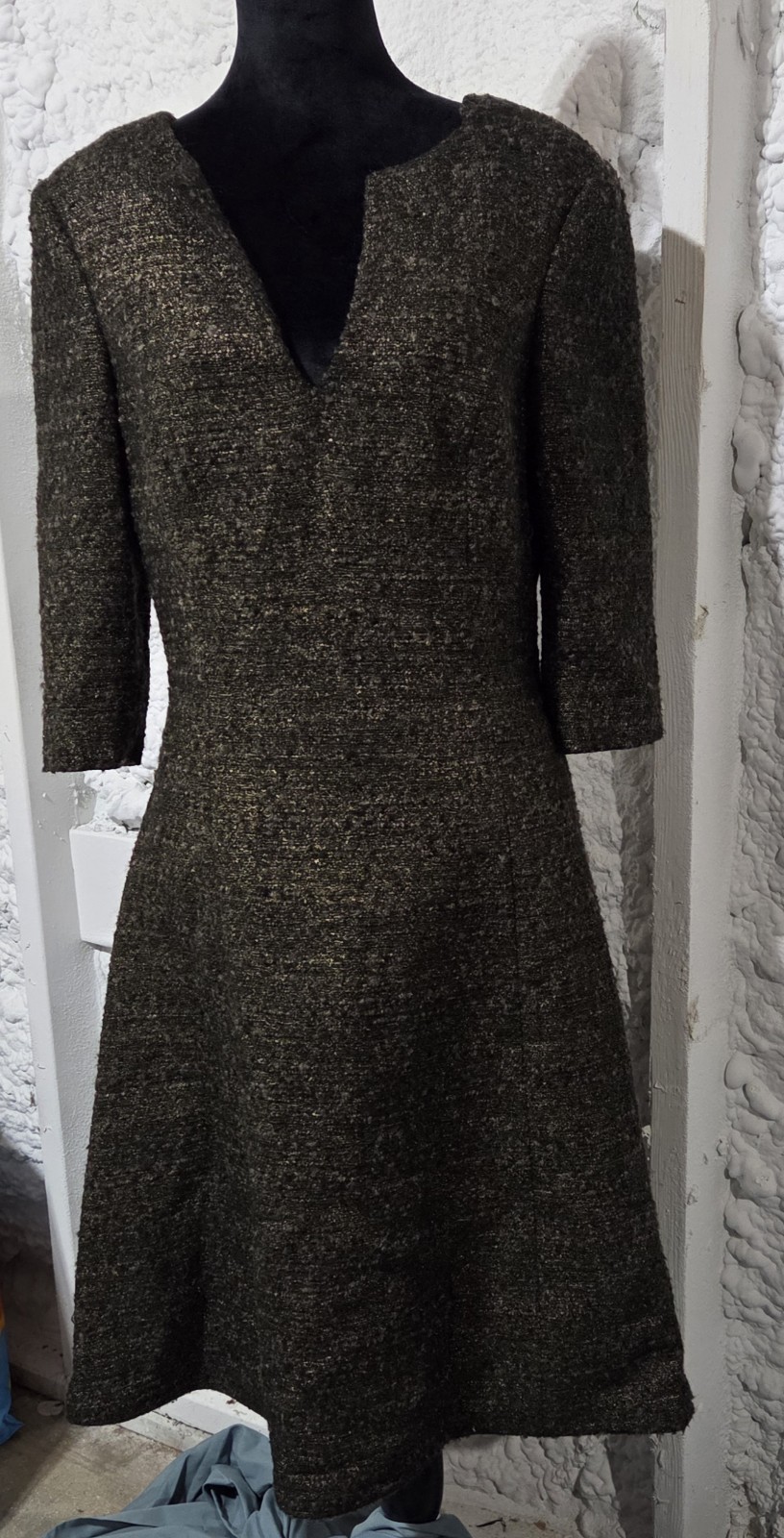 Rubin Singer Designer Metallic Olive Bronze Wool Blend Dress SZ 12 Neiman Marcus