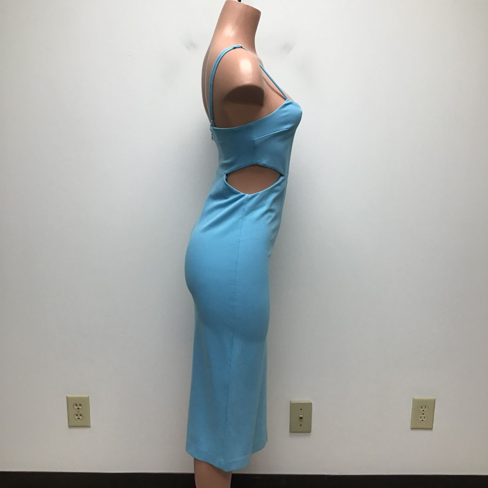 H:ours Womens Light Blue Adjustable Strap Cut Out Leg Slit Hayden Sheath Dress M
