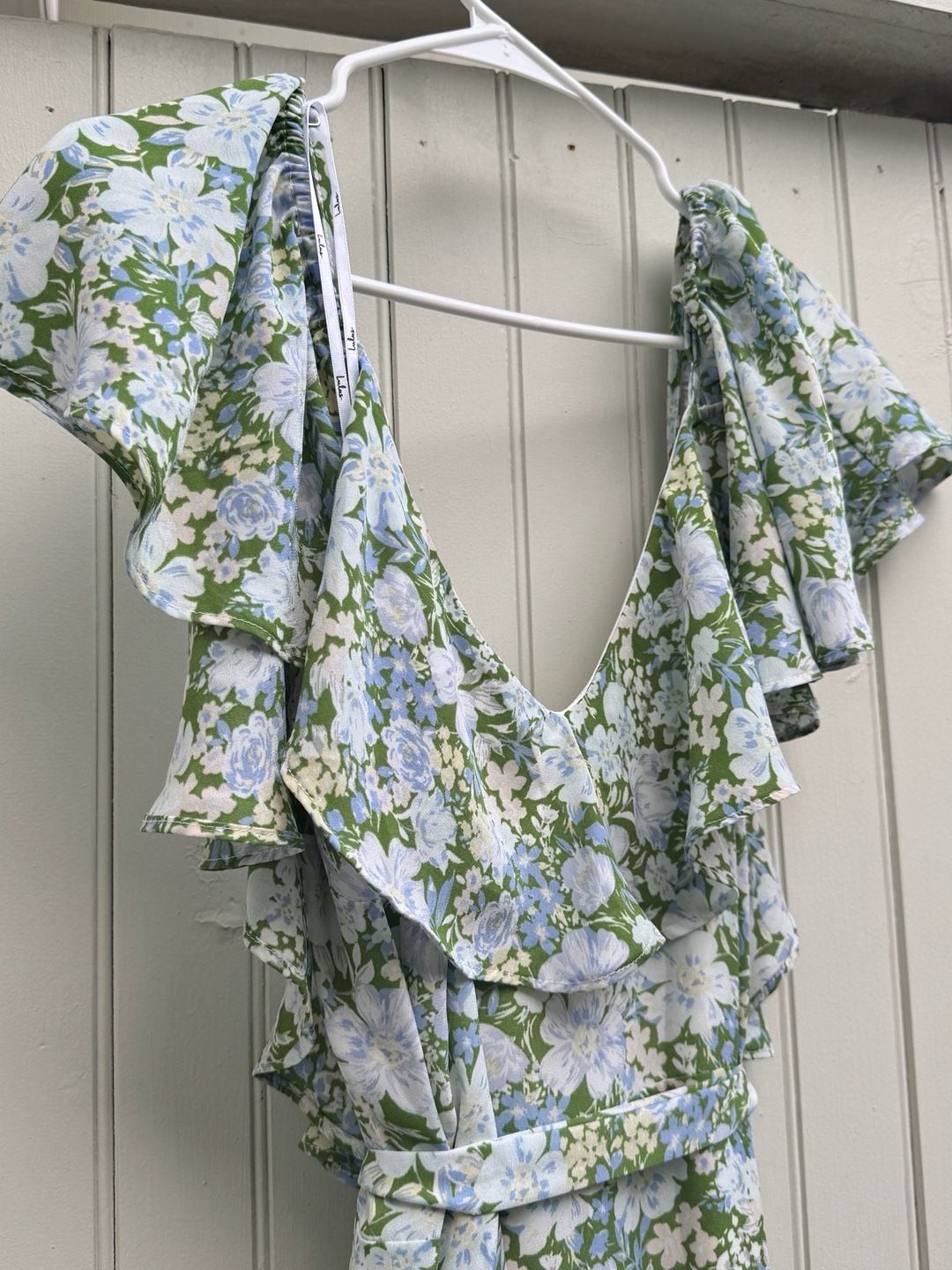 Lulus Rite of Spring Green Floral Print Cold-Shoulder Wrap Dress