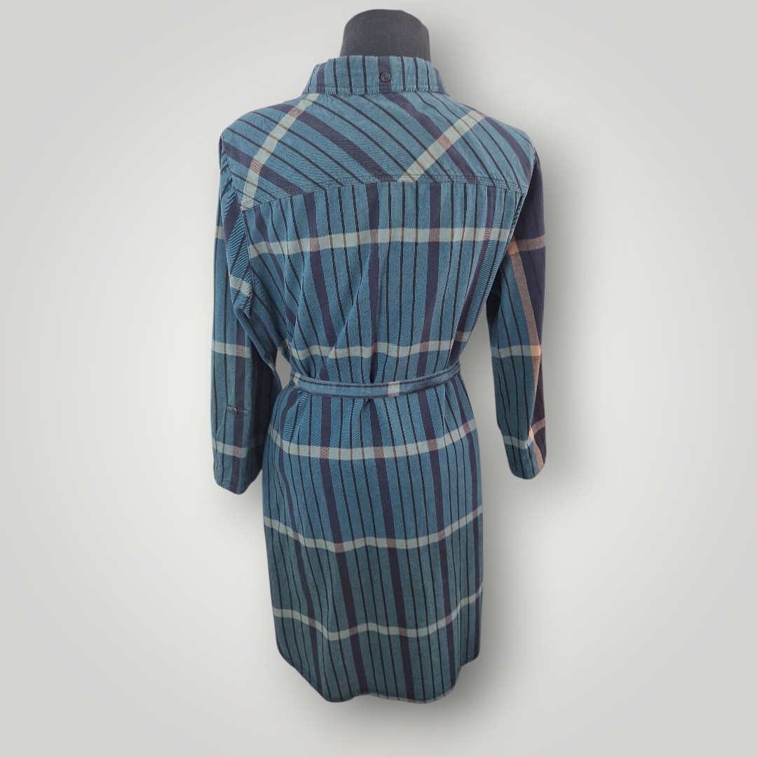 White Stuff Checkmate Shirt Dress Womens 14 Blue Plaid Cotton Belted Mini Tunic