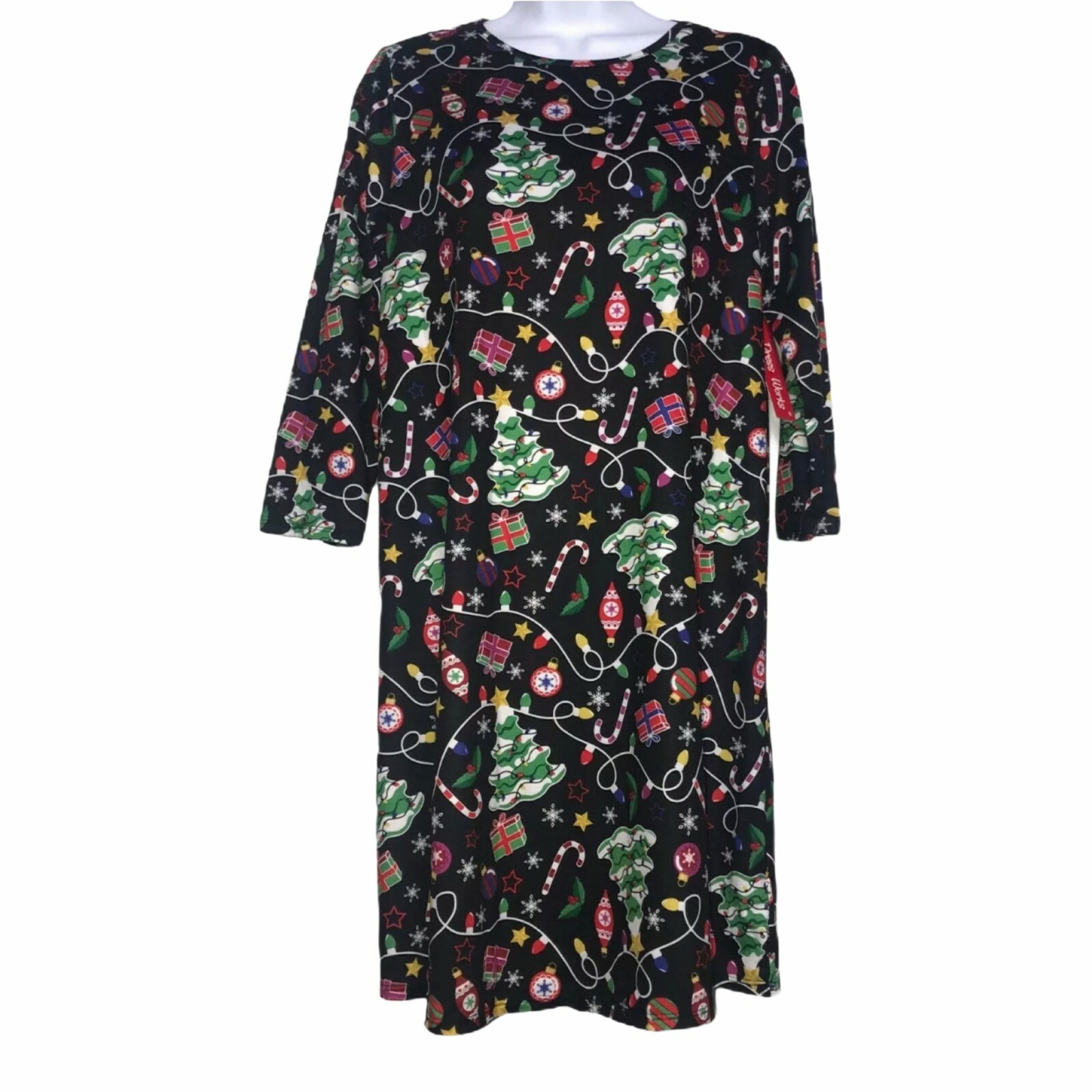NWT Dress Works Colorful Christmas Tree Lights Candy Cane Knit Dress S