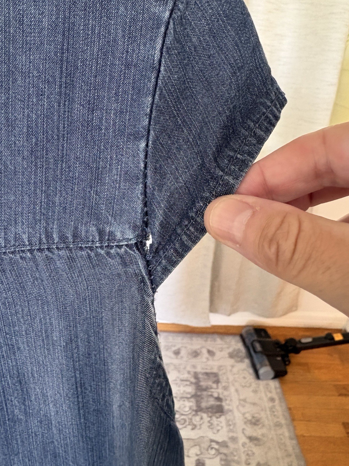 Lina Tomei Chambray Sequin Neck Shift Dress Size L– made in Italy – 100% tencel