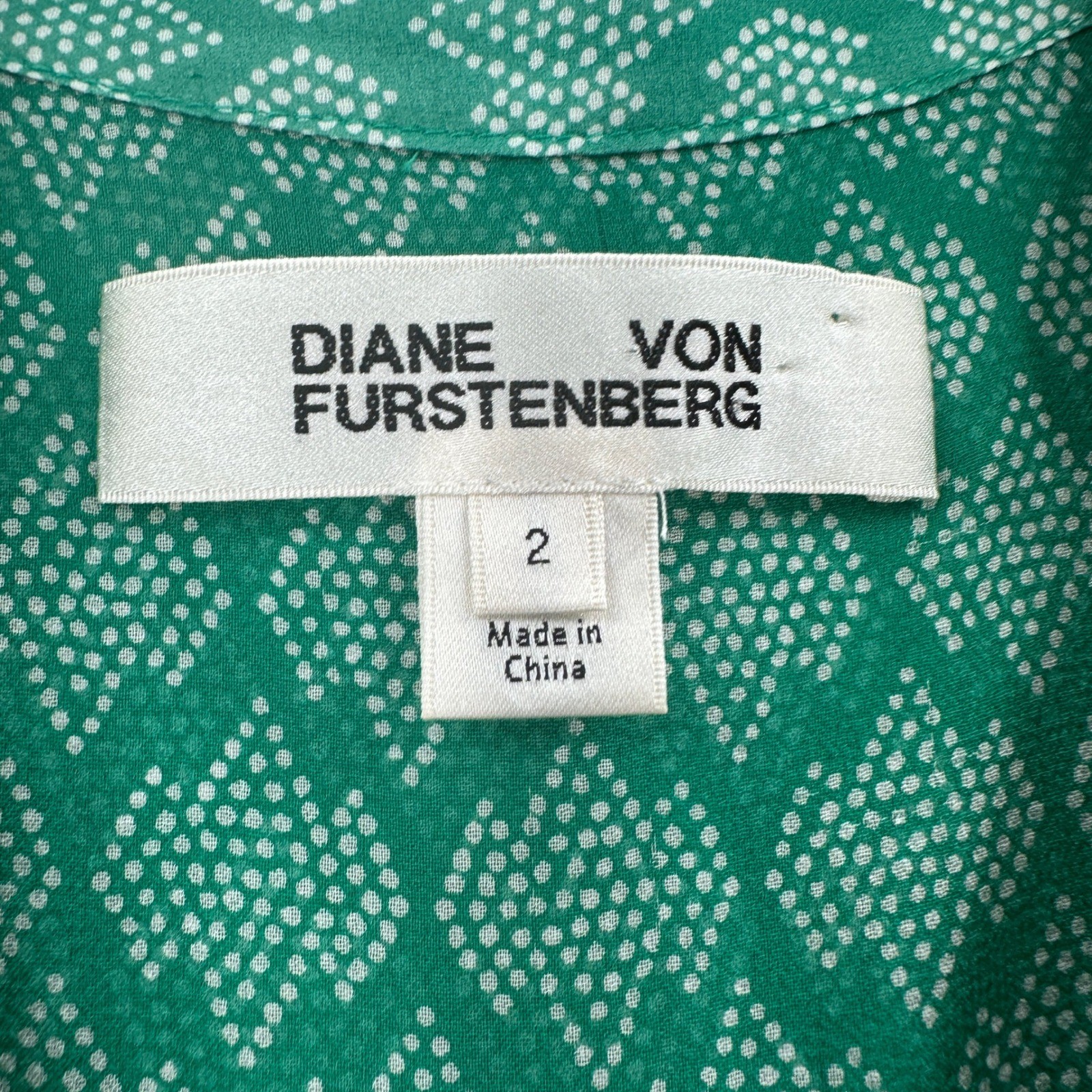 DIANE VON FURSTENBERG Green SILK Button Front Shirt Babydoll Dress SZ 2
