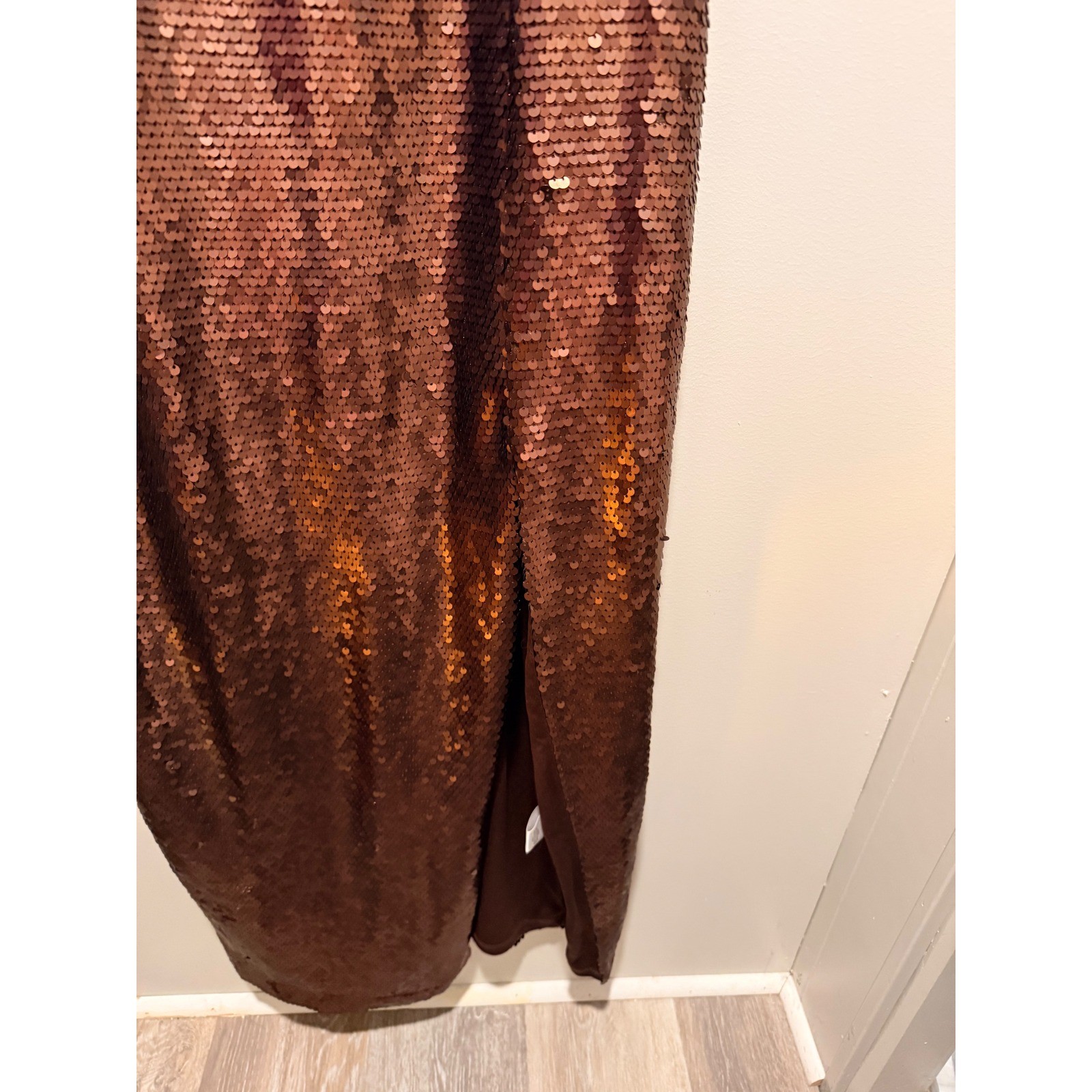 Violet Weekend Brown Sequin Maxi Dress Prom Formal Gown Side Slit Size 11/12