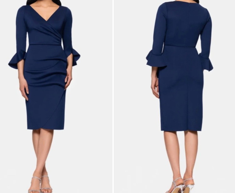 Betsy & Adam Woman V Neck 3/4 Ruffle Sleeve Sheath Dress Size: 4