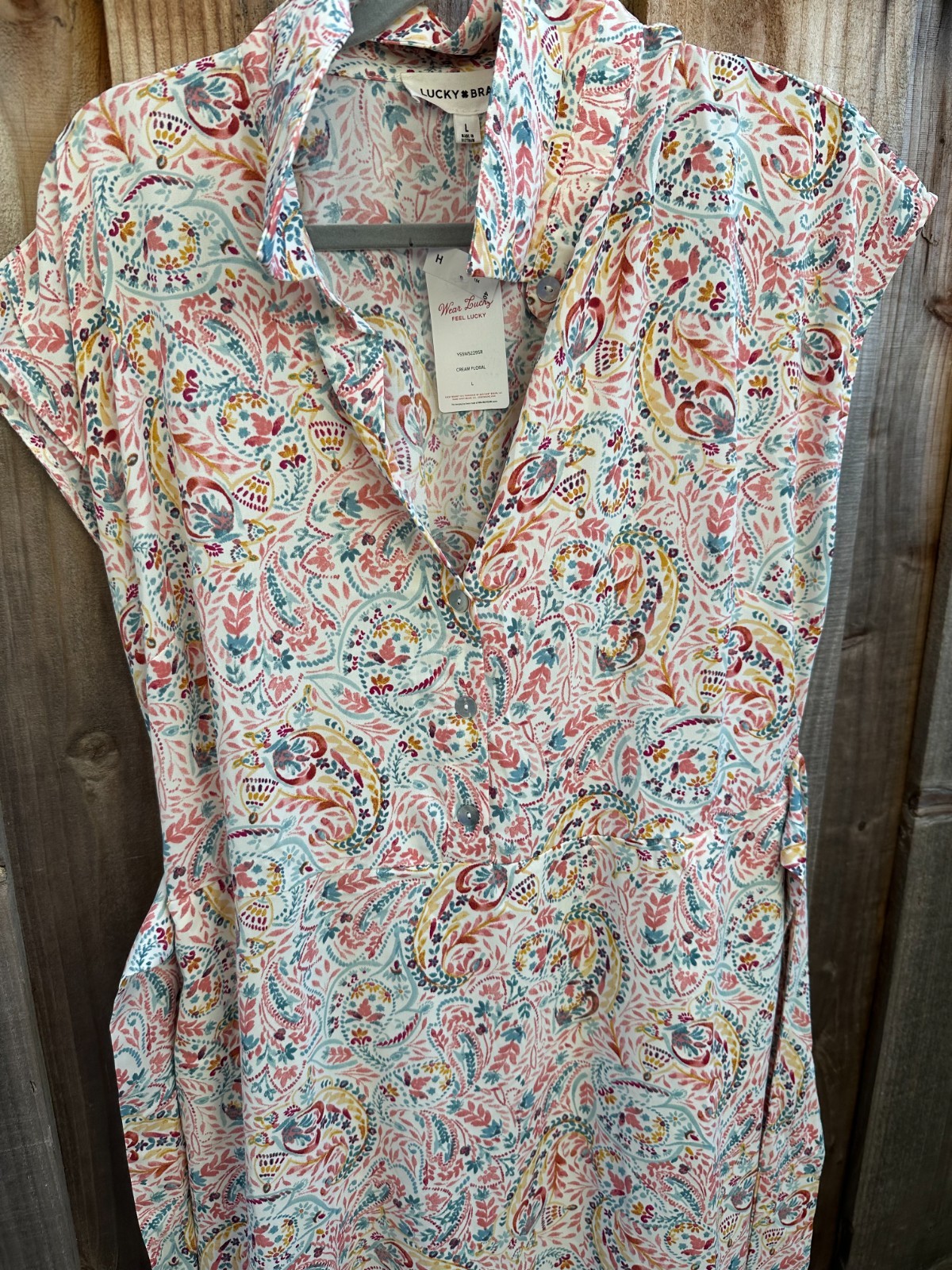 Lucky Brand large Blue pink/Cream Floral Dress STUNNING located NEW dal 45