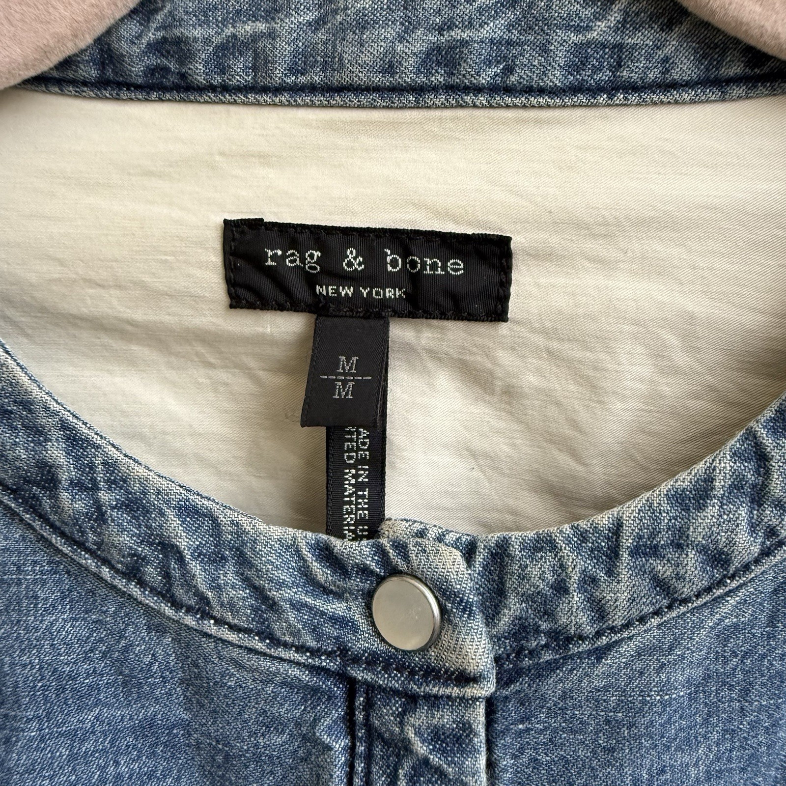 Rag & Bone Chest Pocket Blue Jean Denim Shirtdress Size Medium Pearl Snap