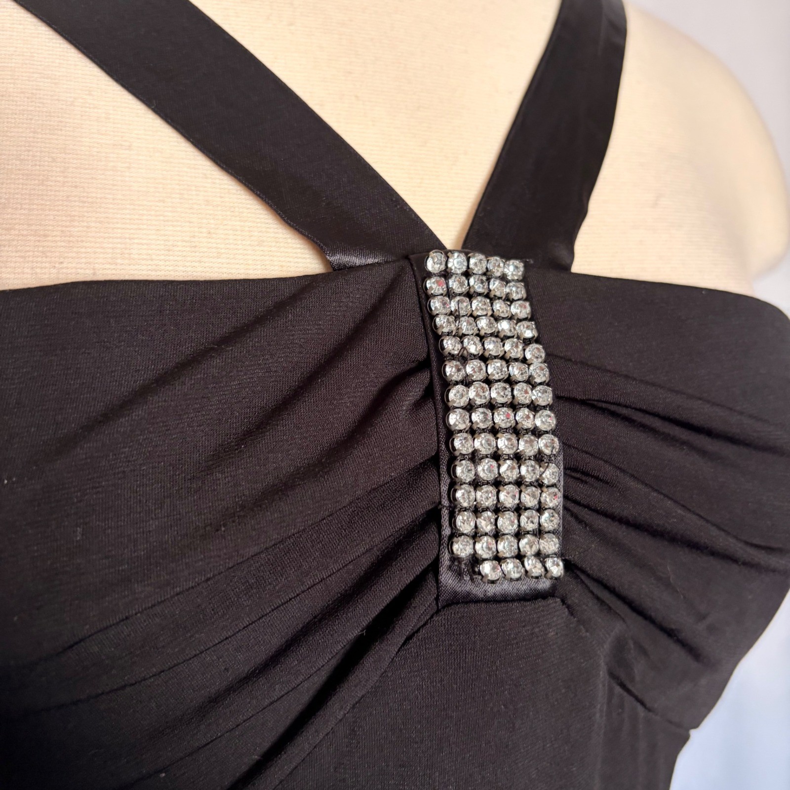 City Triangles Gorgeous flowy Black Maxi Dress/gown with Rhinestone Bust Detail