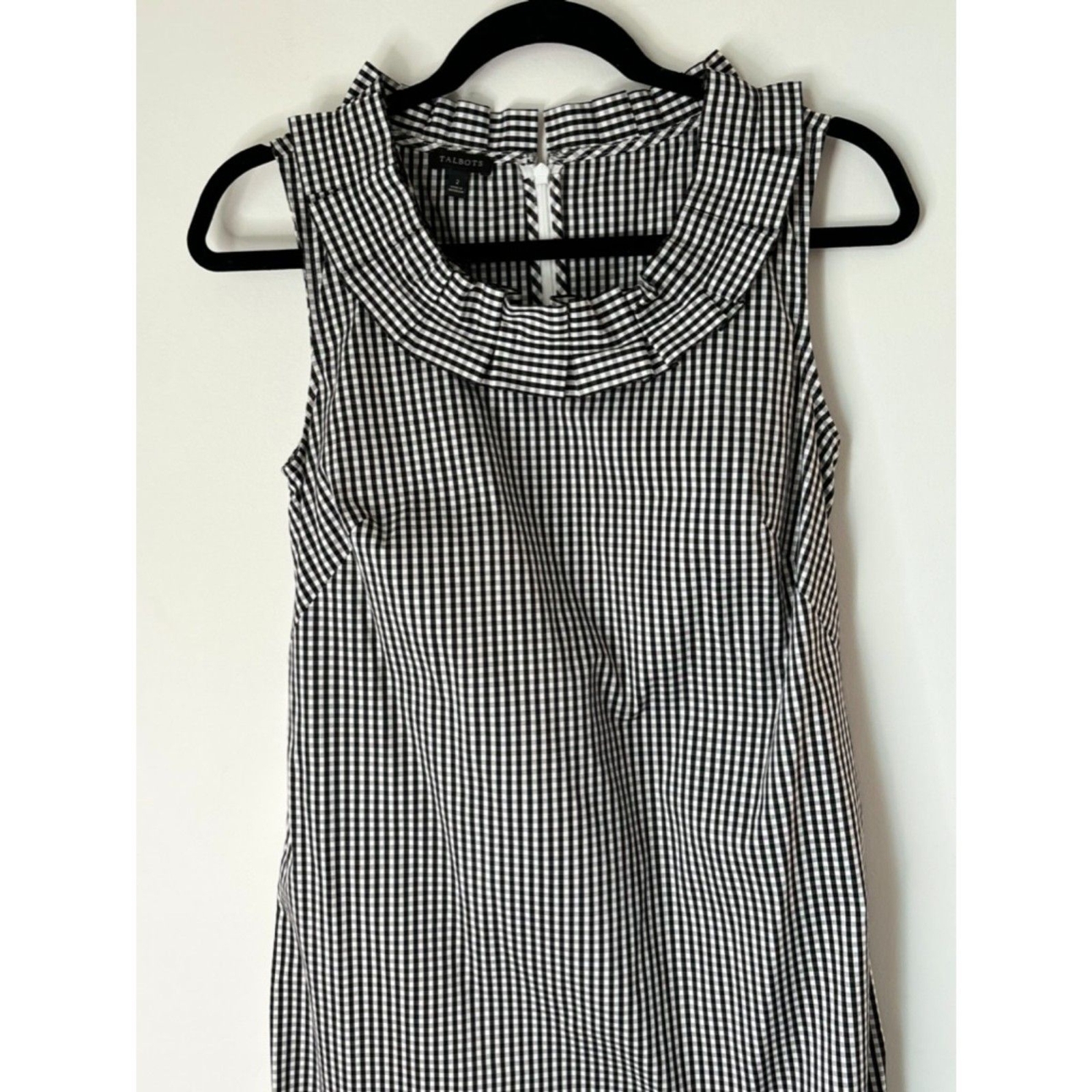 Talbots Gingham Black White Classic Holiday Neutral Timeless Dress Size 2 E72
