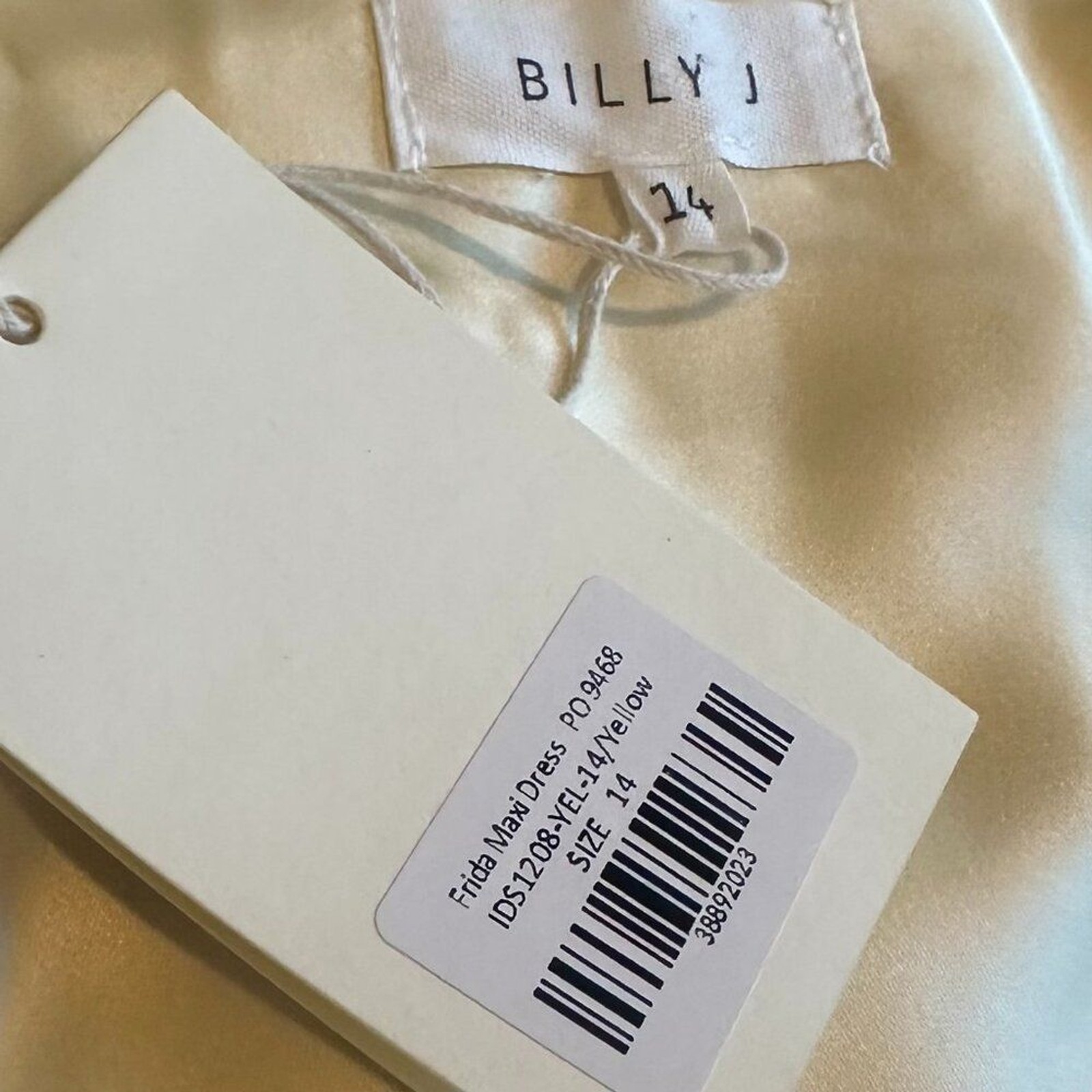 Billy J Frida Maxi Dress Yellow Satin Creamy Buttery Gown Size 14 Women’s NWT