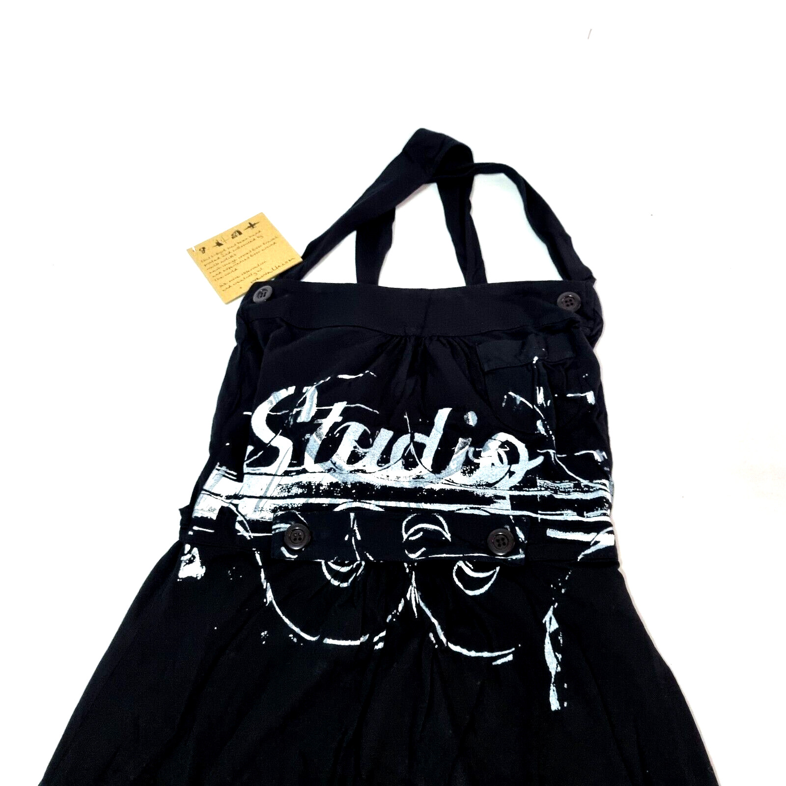 We Walk Women Dungaree Studio Waist Tie Size M Black White Hand Printed Art $59