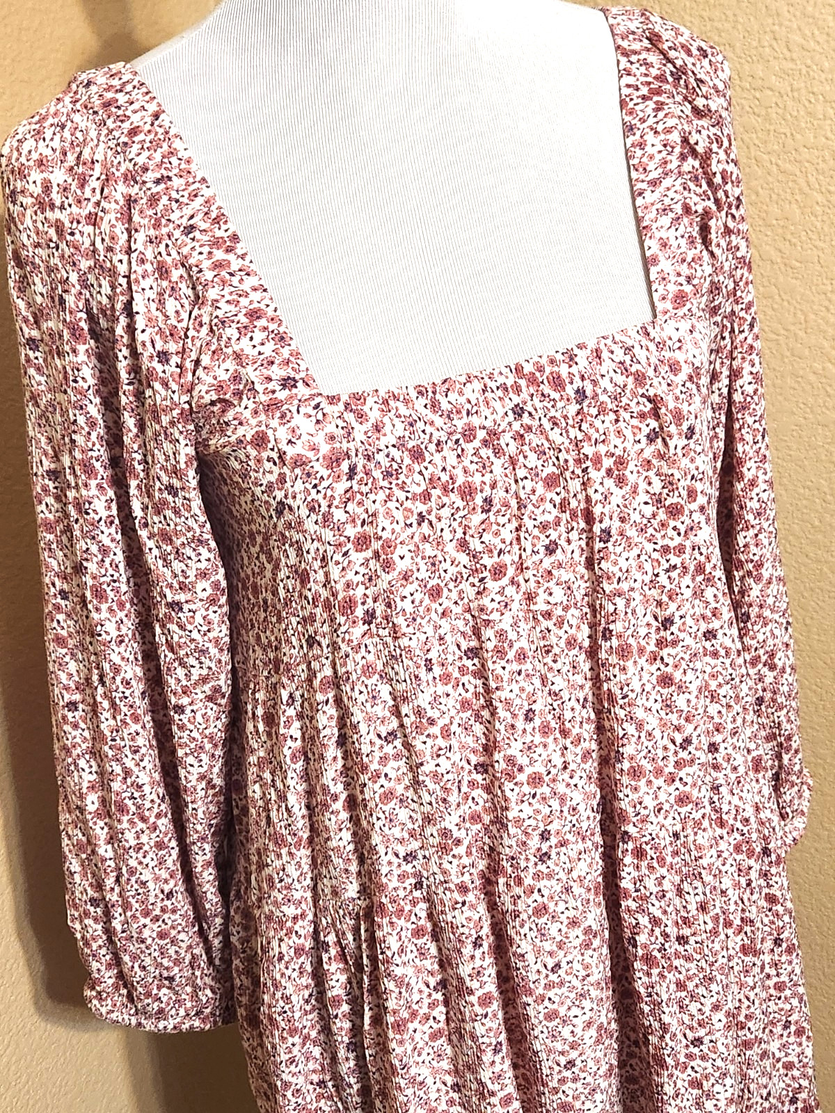 EN CREME U/O Colorful Rayon Floral Boho Cottagecore Babydoll Mini Dress L