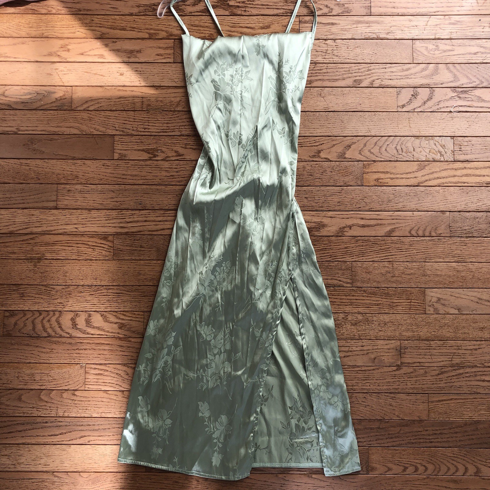 Women’s Mint Green Floral Print Maxi Dress W/Spaghetti Strap SZ S Shein Curve