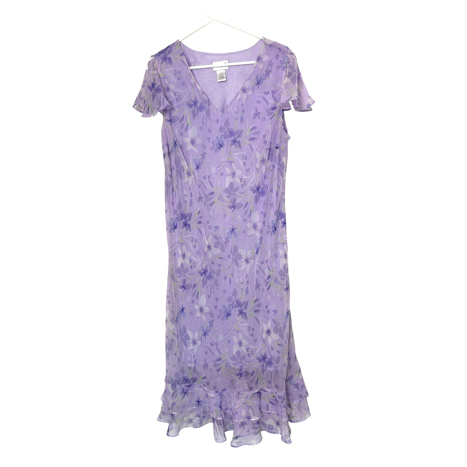 Y2K Fashion Bug Dress Women 16W Purple Floral Flutter Sleeve fairycore whimsy