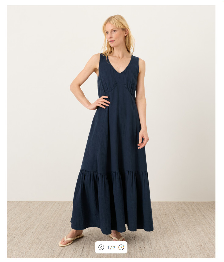 PACT Organic Coastal Double Gauze Beach To Brunch Maxi Dress Navy