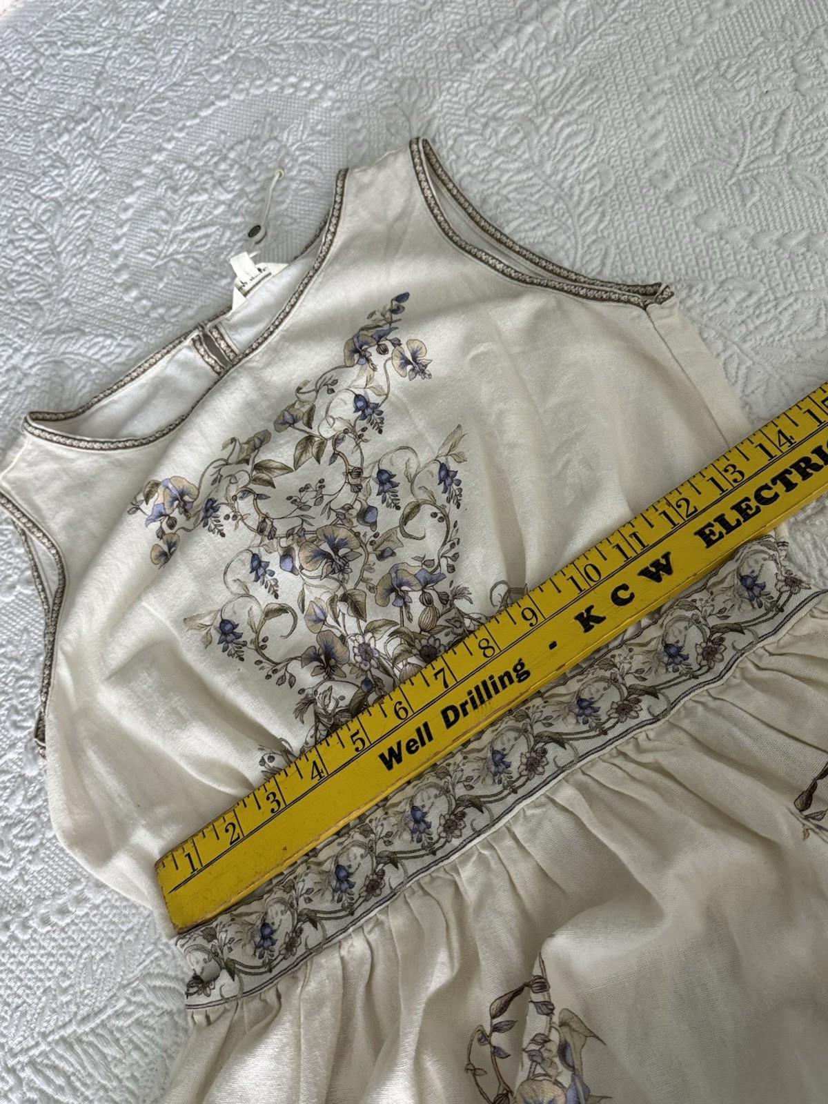 Max Studio London Floral Rayon Linen Dress Sz M Sleeveless Midi Cream Blue