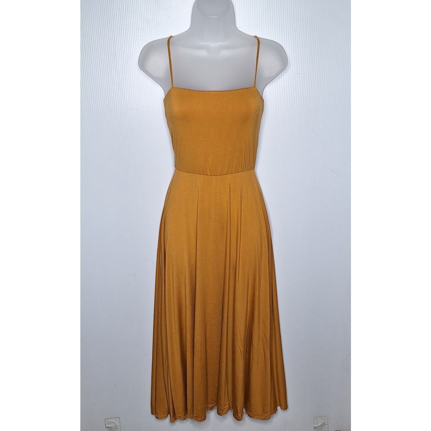 Audrey 3+1 Square Neck Midi Tank Dress Modal Jersey Mustard Small Sundress 70s