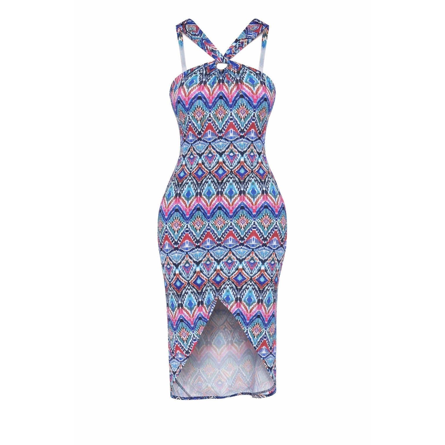 Tommy Bahama Halter Prima Peacock Midi Dress Blue Island Size L NWT