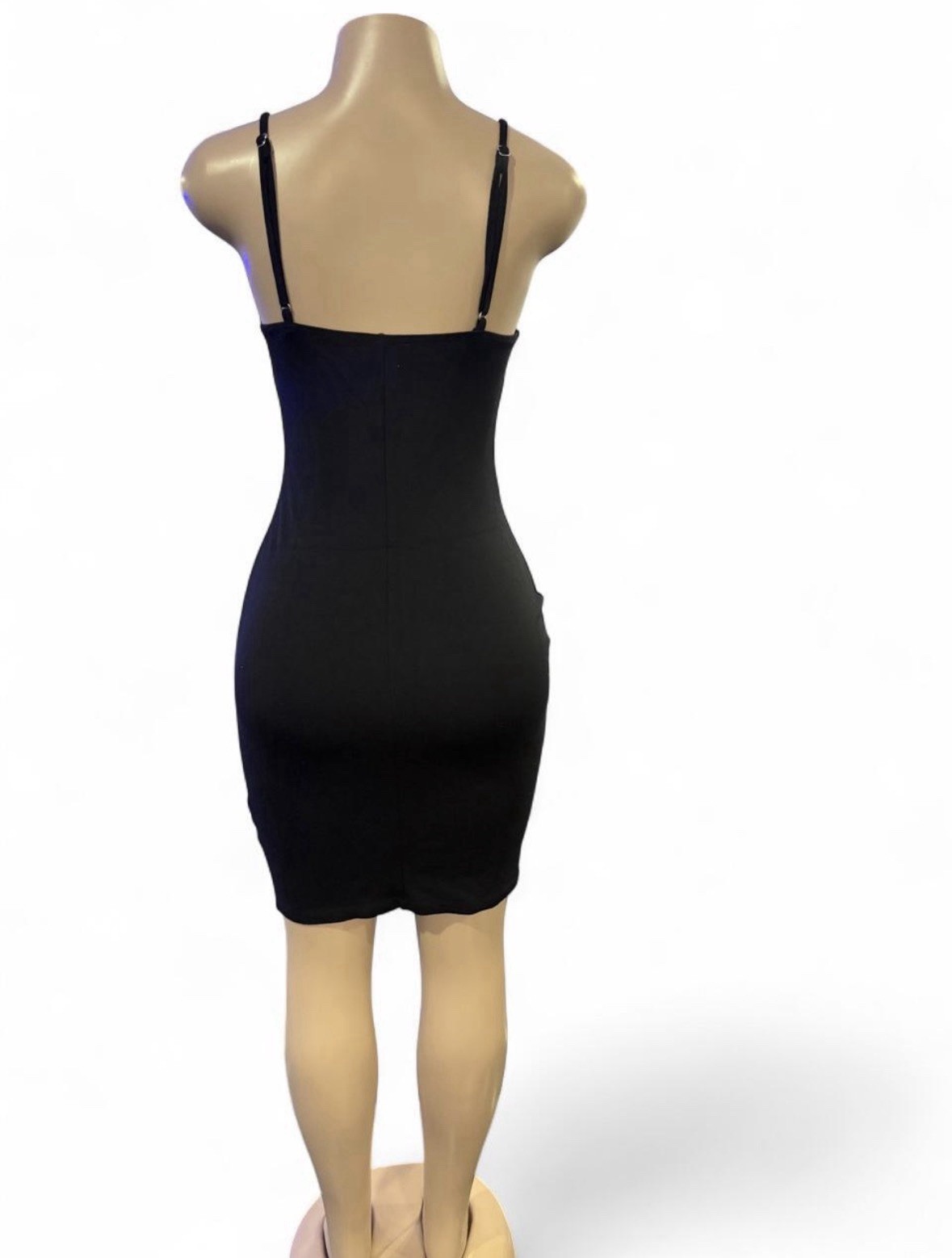 Haute Monde Black Lace-Up V-Neck Spaghetti Strap Bodycon Knee Dress S