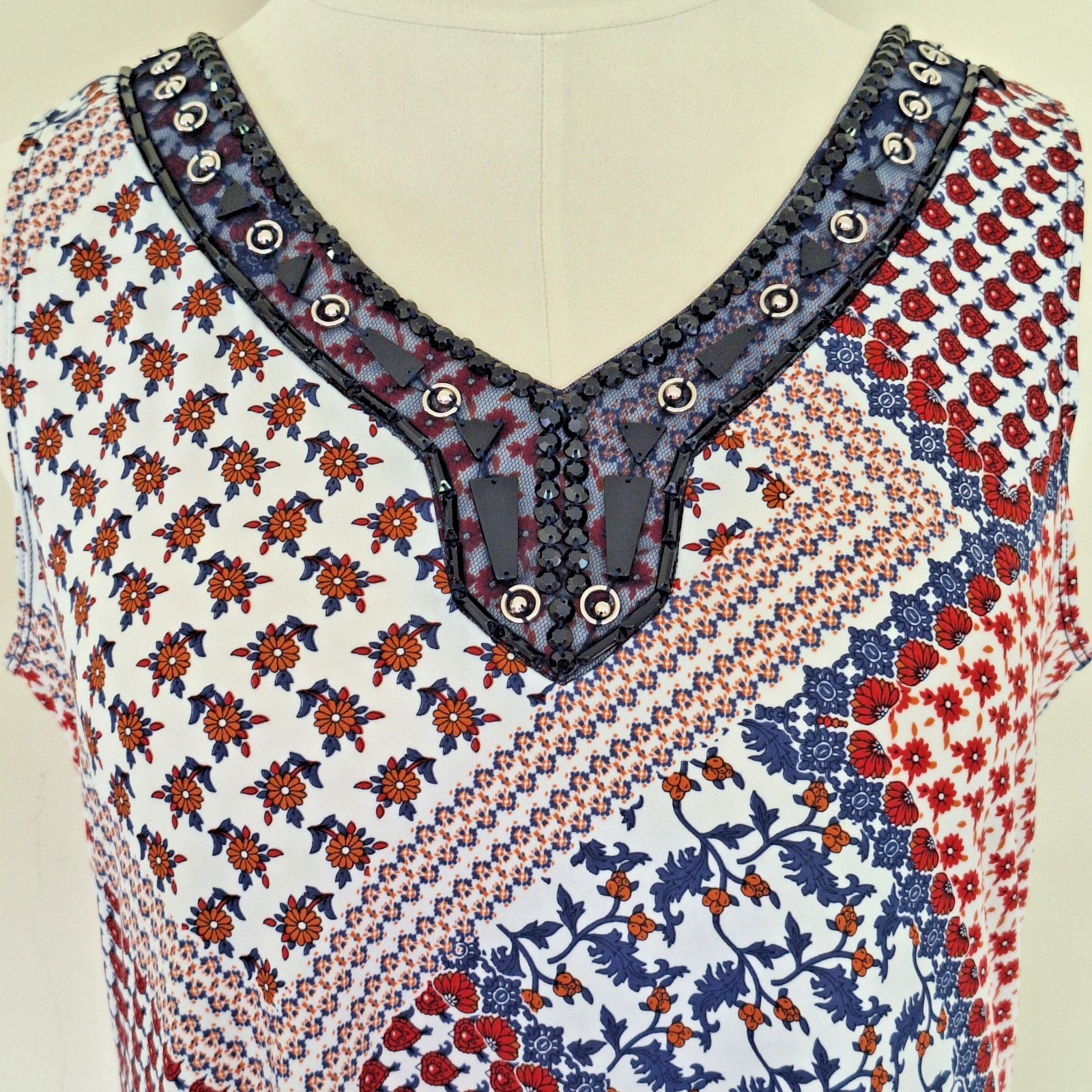 PerSeption Women Geometric Floral Patchwork Handkerchief Hem Stretch Dress 1X