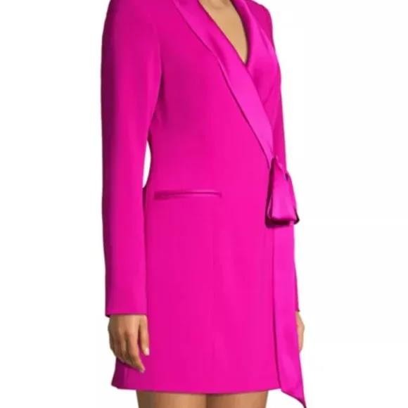 Jay Godfrey ROXY Blazer Surplice Wrapped Tie Long-Sleeve Mini Dress, 0 Magenta