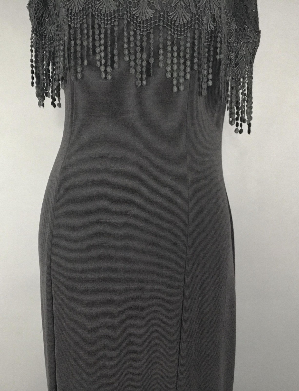 Maxima Dress Womens XL Black Sheath Maxi Short Flutter Sleeve Fringe Zip