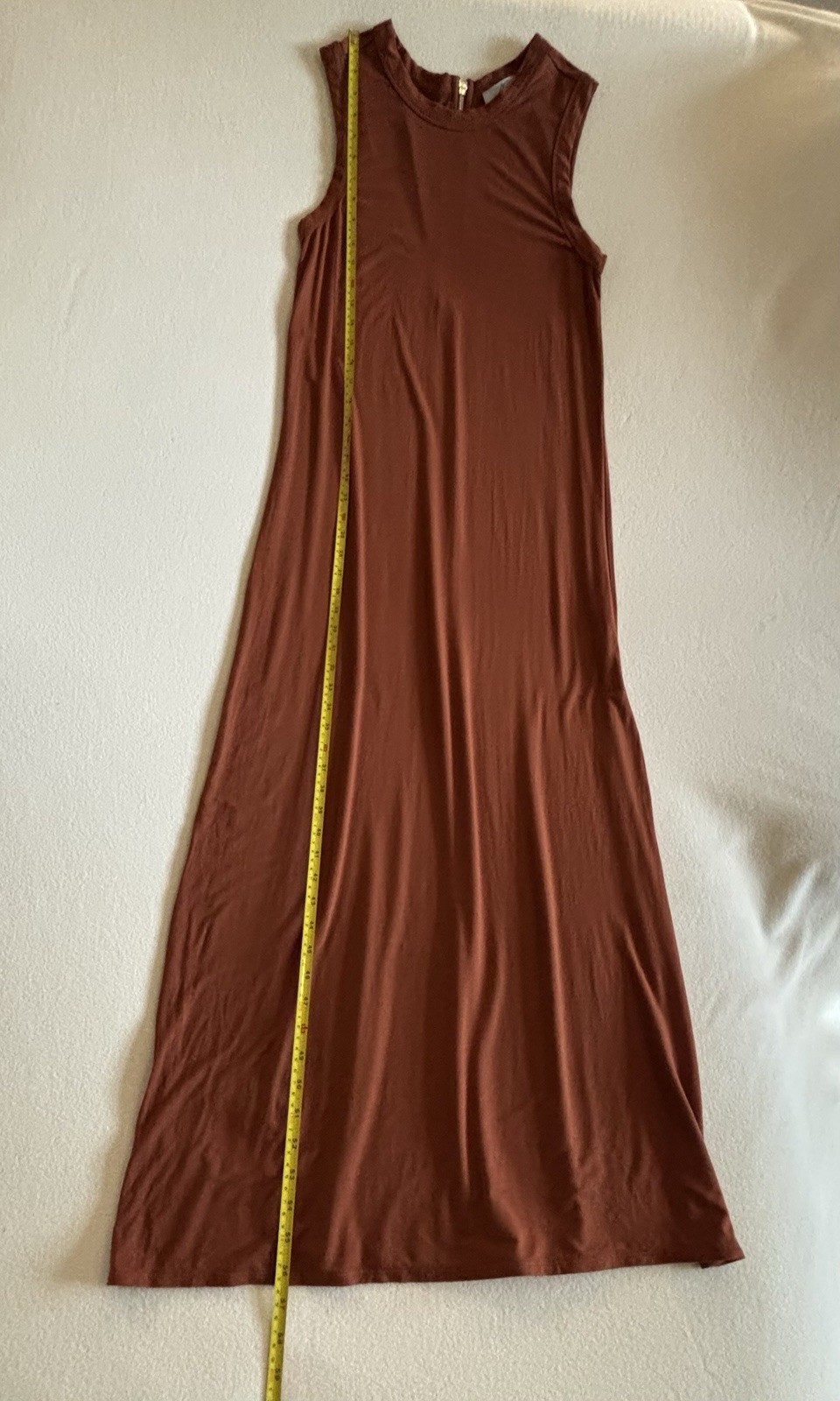 Joan Vass Dresses Womens Medium Rust Sleeveless Maxi Dress Stretch Rayon Casual