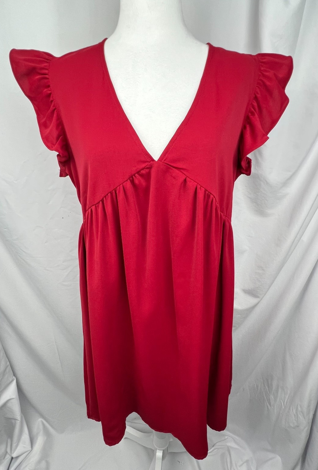 Chigant Womens M Red Babydoll Mini Dress Flutter Sleeve Empire Waist Romantic