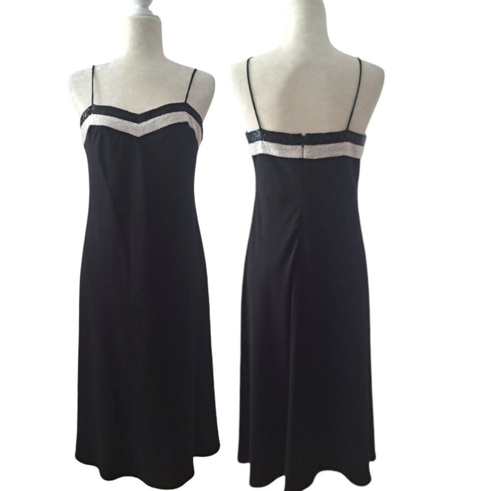 Lauren Ralph Lauren Y2K Bias Cut Dress Black Beaded Spaghetti Strap Cocktail 10