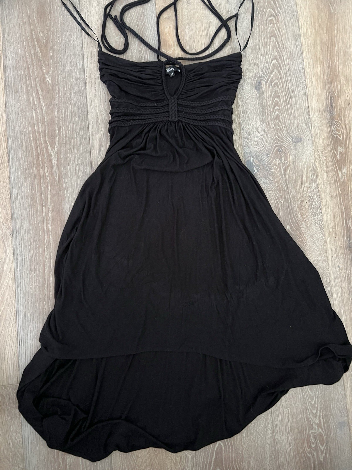 SKY Black Long Dress Y2K Halter Tie Braided Mermaid Style Size M