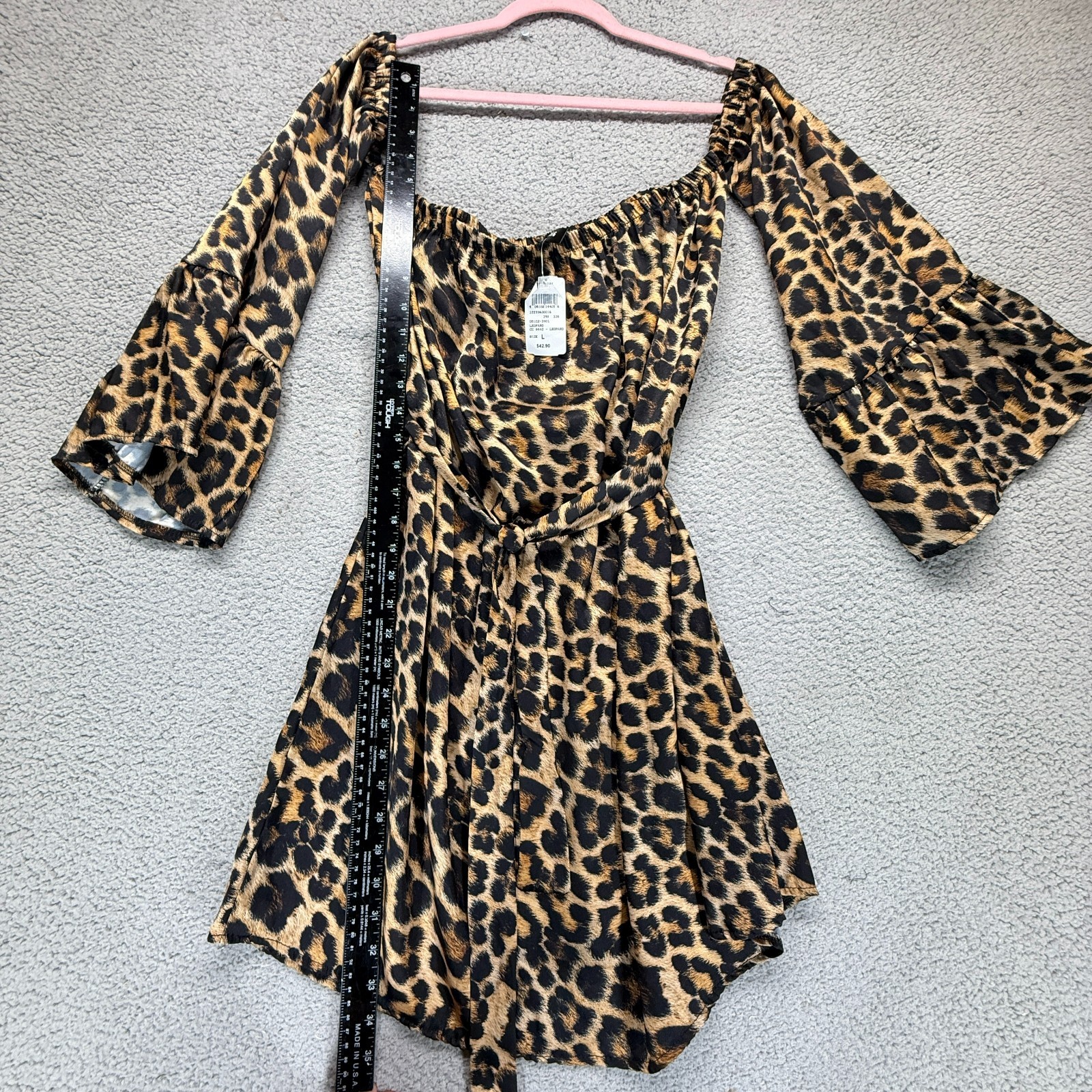 NWT Venti6 Brown Black Leopard Print Size L Boho Chic Bell Sleeve Party Dress