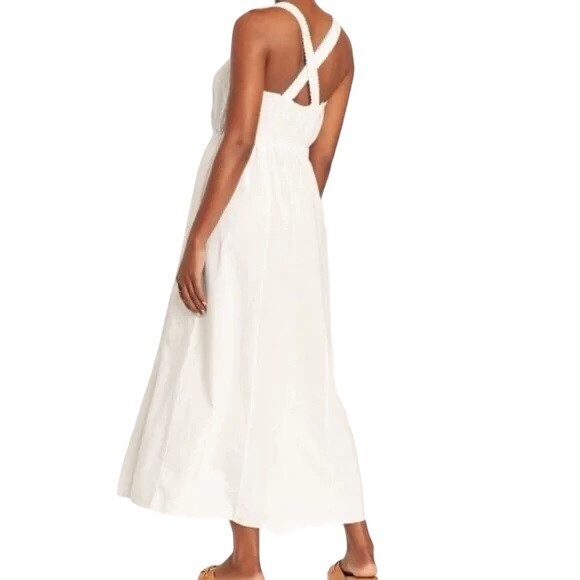NEW Universal Thread Linen Rayon Cross Back Maxi Dress Summer Smocked White Sz S