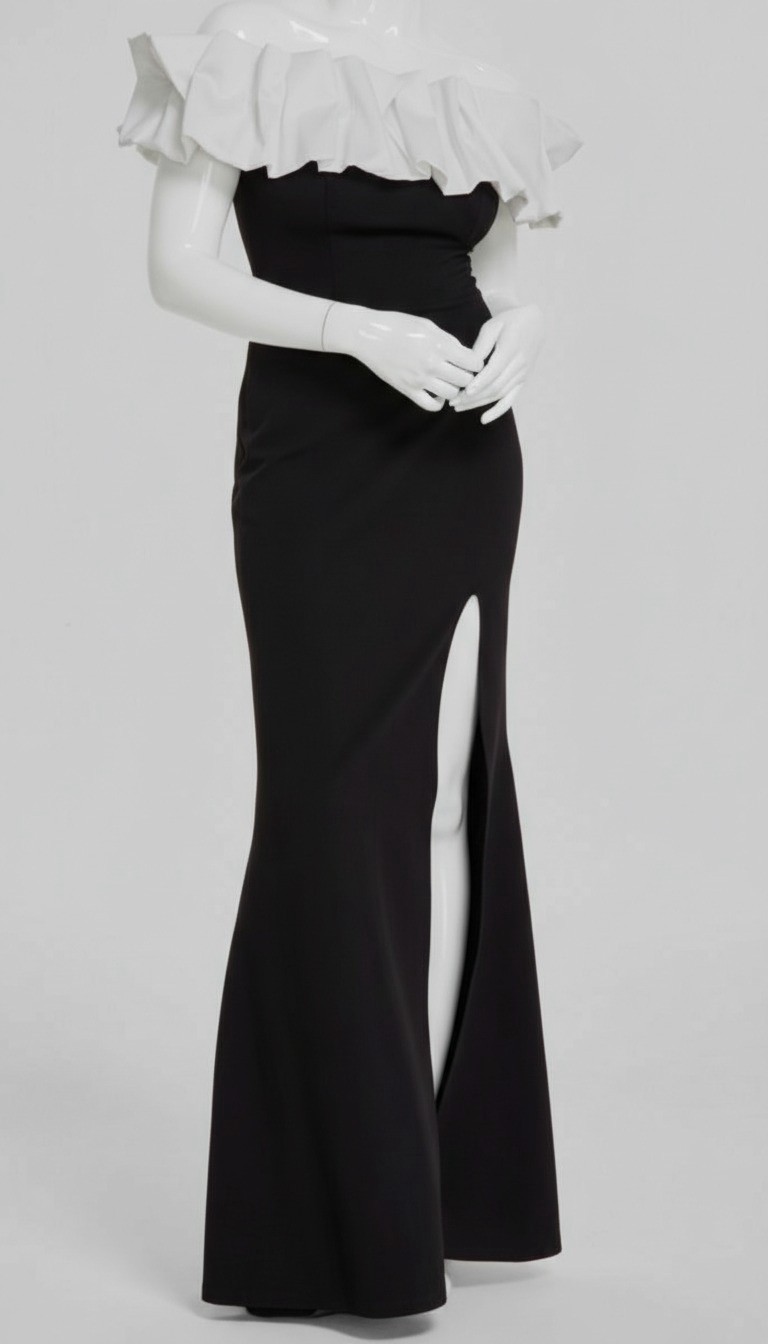 City Studios Women’s Black Satin Ruffle Off-The-Shoulder Dress Juniors Sz 15/16